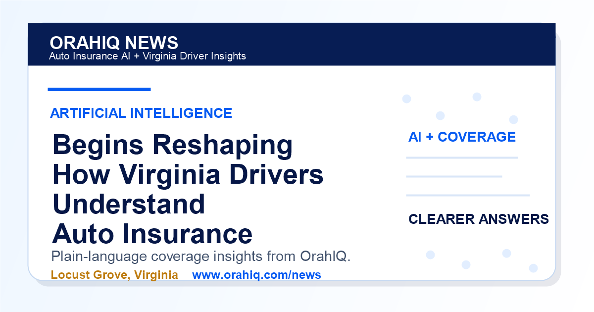 OrahIQ News press release graphic about artificial intelligence reshaping how Virginia drivers understand auto insurance